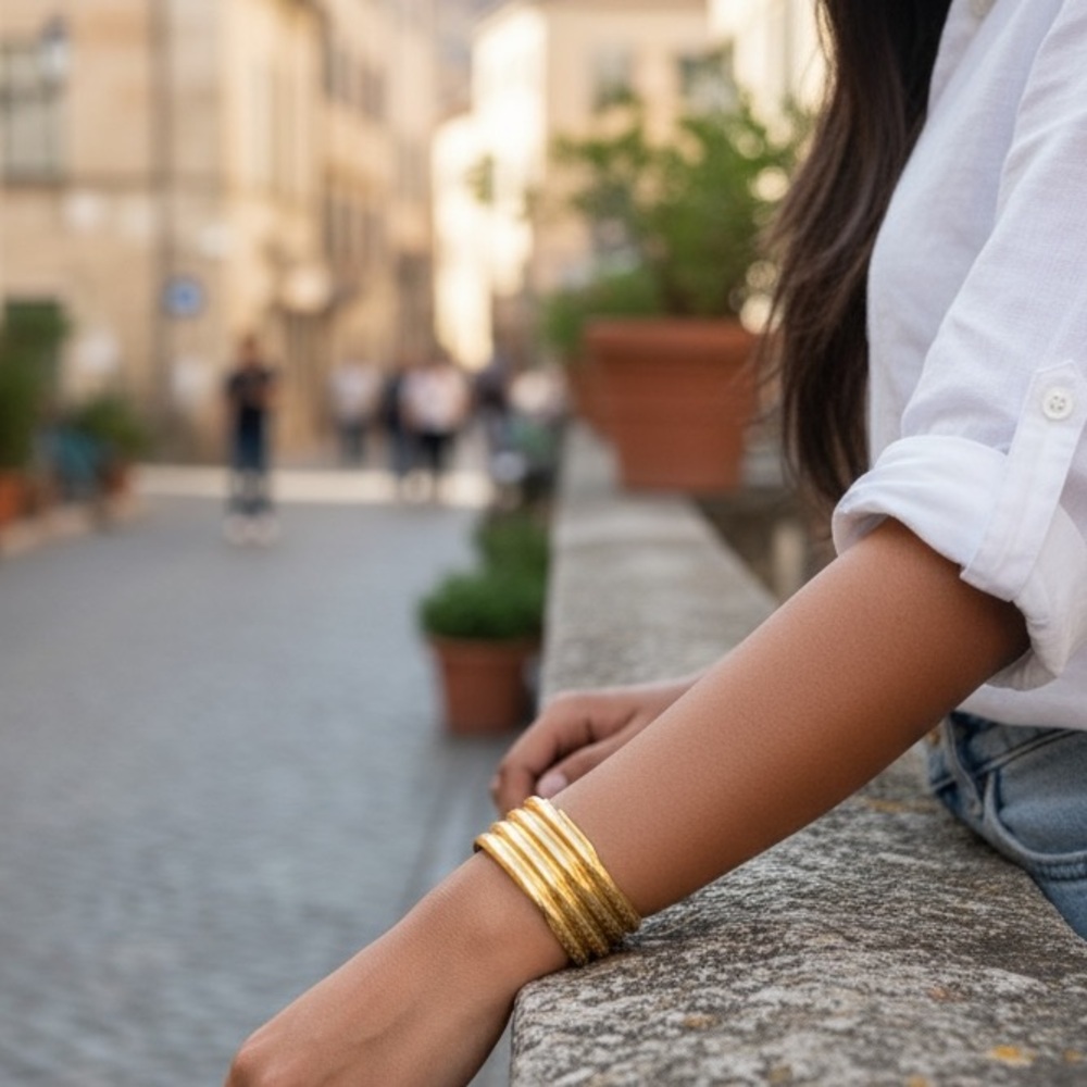 8 Other Reasons Gold Ribbed Cuff Bracelet – Statement Chic Design